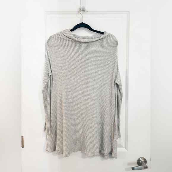 Free People We The Free Gray Open Back Ribbed Mock Neck Sweater - Picture 3 of 7